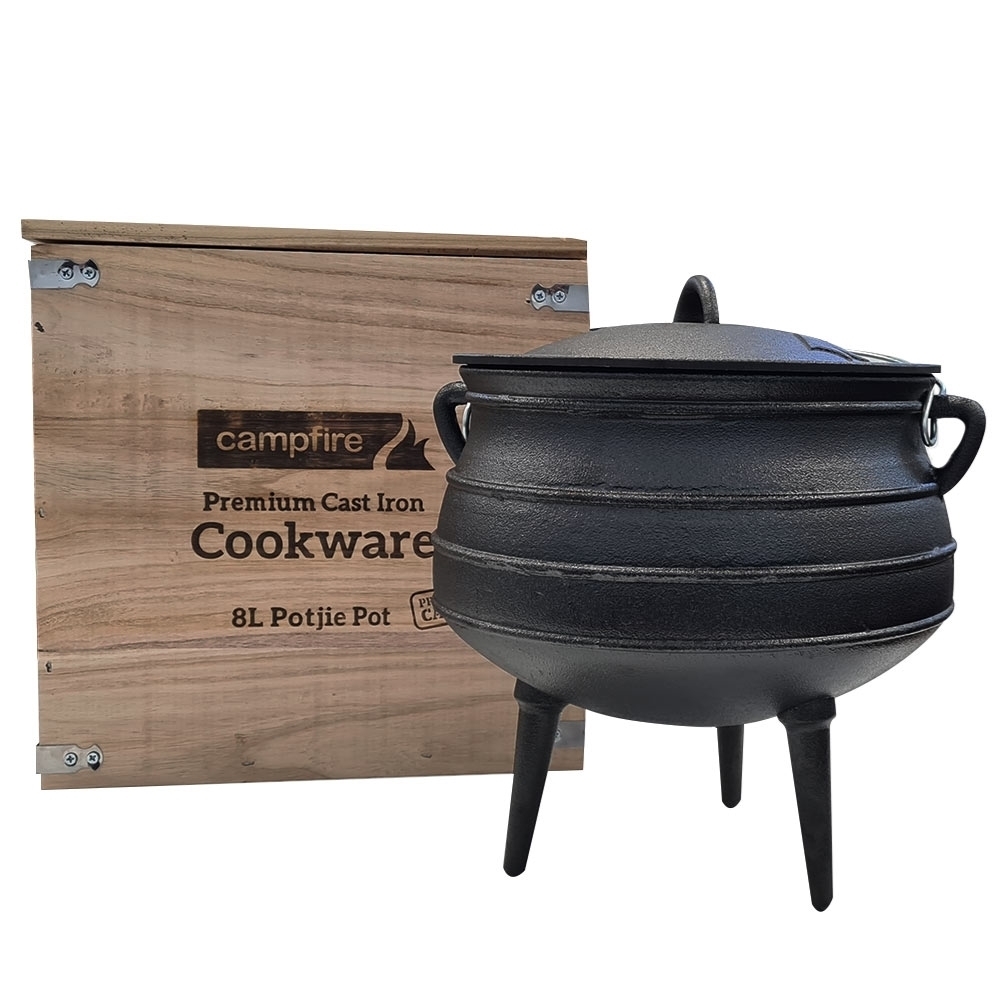Campfire Potjie Pot Cooker 8L Heavy Duty Cast Iron Camping 9320531033744 eBay
