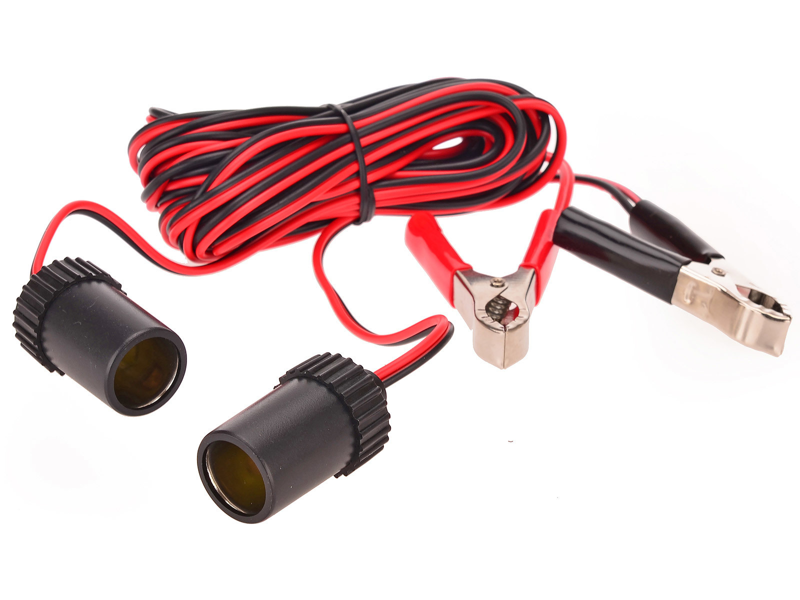 Oztrail12V Extension Lead with Battery Clamps & Twin Cigarette Outlets